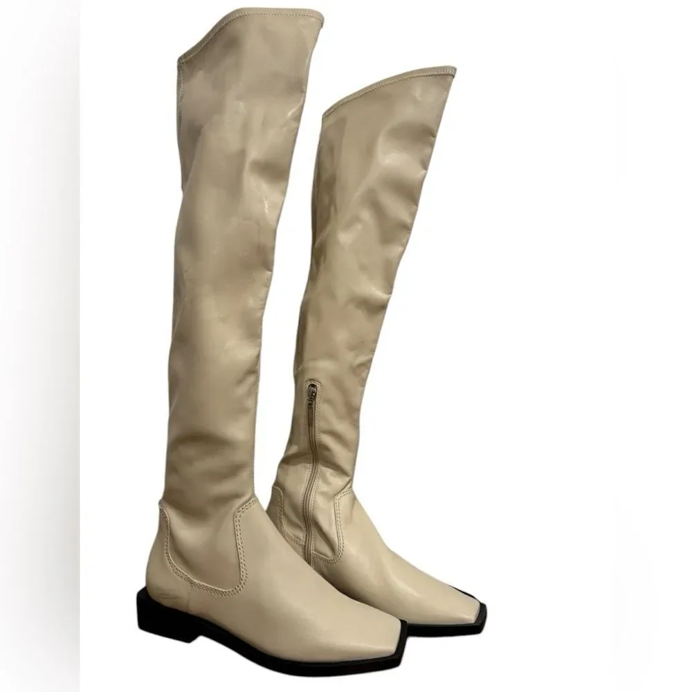 Revolve Schutz GUILY UP LEATHER BOOT in EGGSHELL